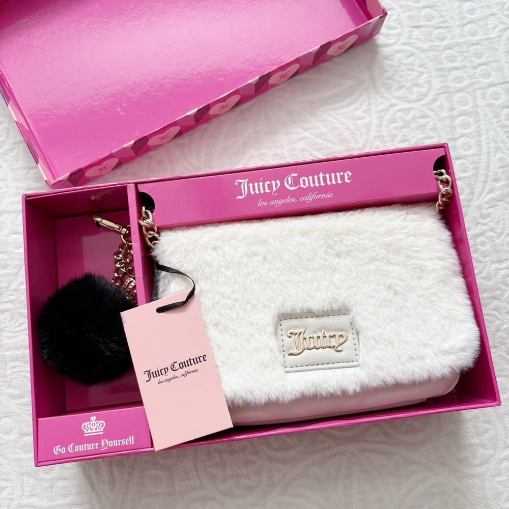 Juicy Couture Angel Cream Flap Crossbody Bag Pom Pom Gift Set